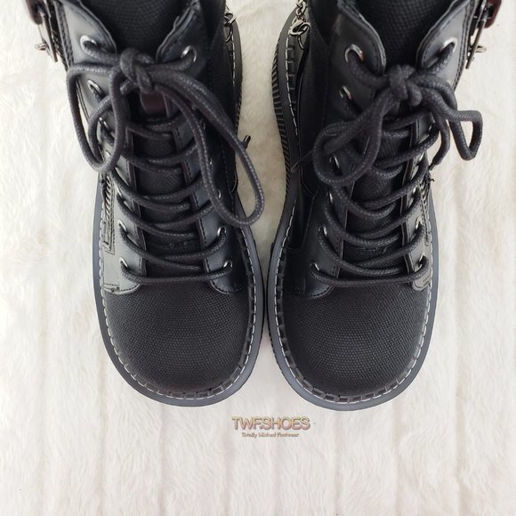 Emily Black Canvas Chain Goth 2" Platform Ankle Boots 114x - Picture 6 of 16